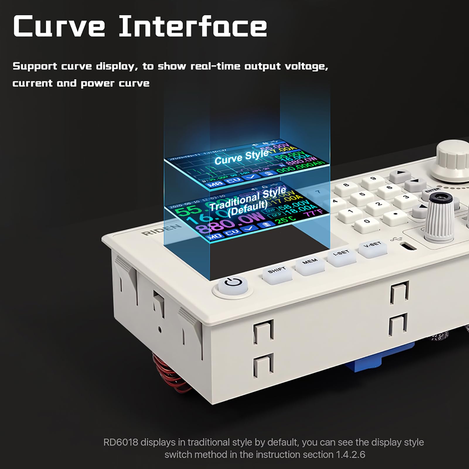 HUIOP RD6018 Modulo di Alimentazione a Corrente Continua a Tensione costante e Corrente costante 18A Tastiera Software PC Controllo App Telefono WiFi con Funzione di aggiornamento firmware
