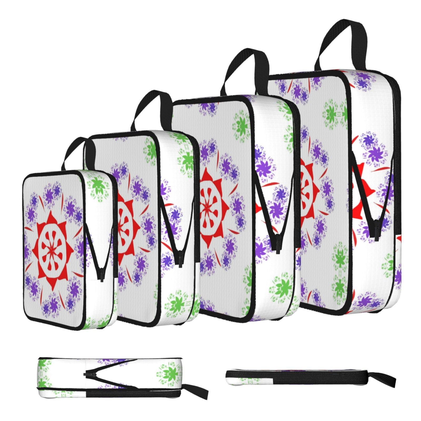 Sxzvvbn Black Rotating Purple Flowers Compression Packing Cubes 4 Piece Set