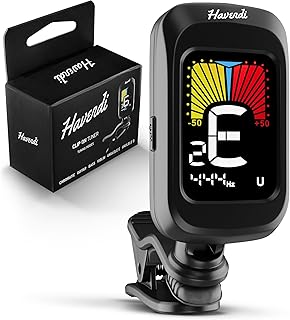 Clip-On Guitar Tuner – for Guitar, Bass, Violin & Ukulele – Fast & Accurate Piezo Sensing – Color LCD Display, 360° Rotating Screen – Includes Battery – German-Engineered