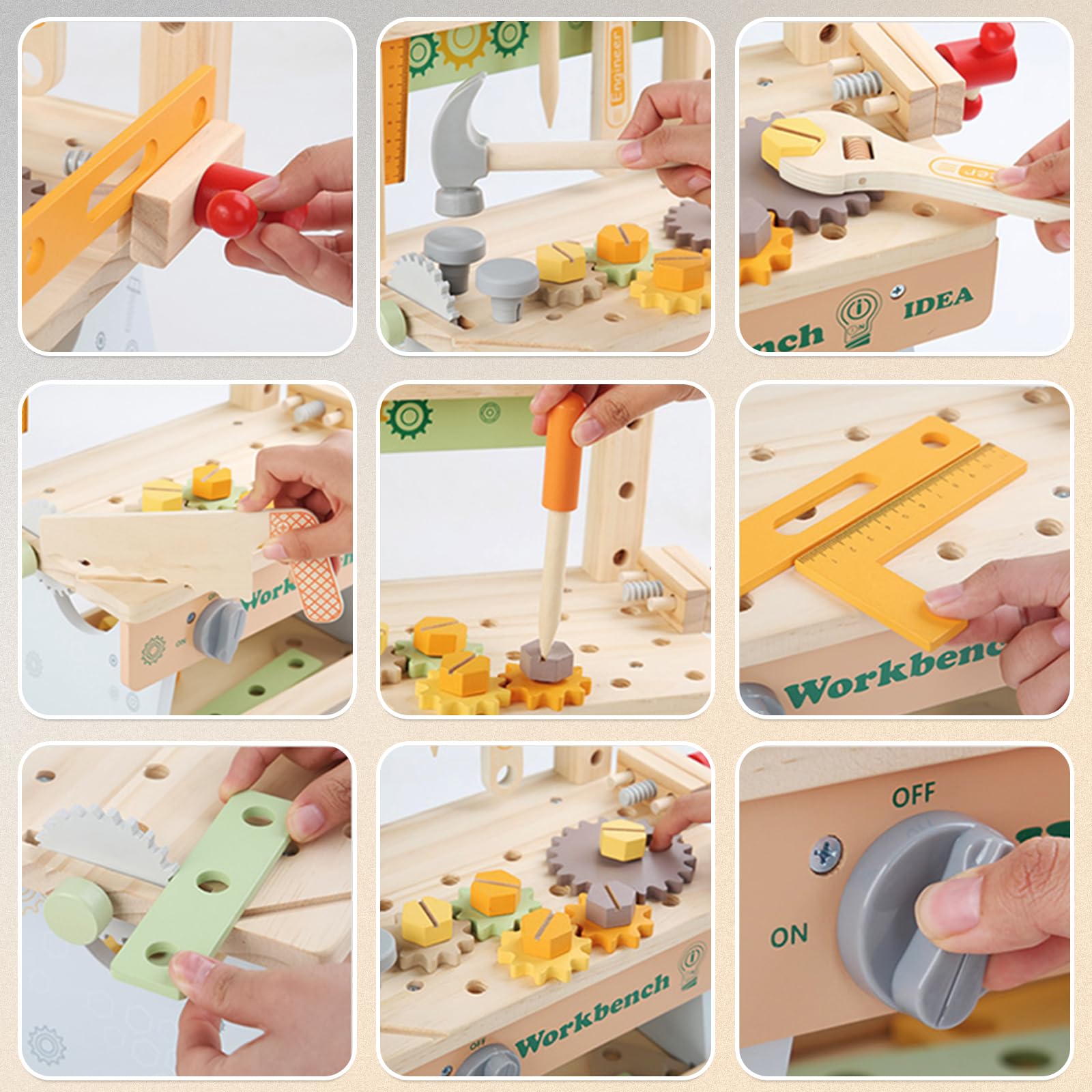 Fistone Wooden Tool Workbench For Kids - Educational Construction Toy With Realistic Tools For Toddlers 3+