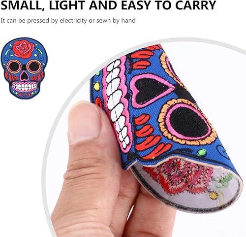 Miniatura 8 de Calcomanías de tela de esqueleto, 6 parches bordados para planchar, varios colores, apliques de calavera para chaquetas, bolsos, sombreros,