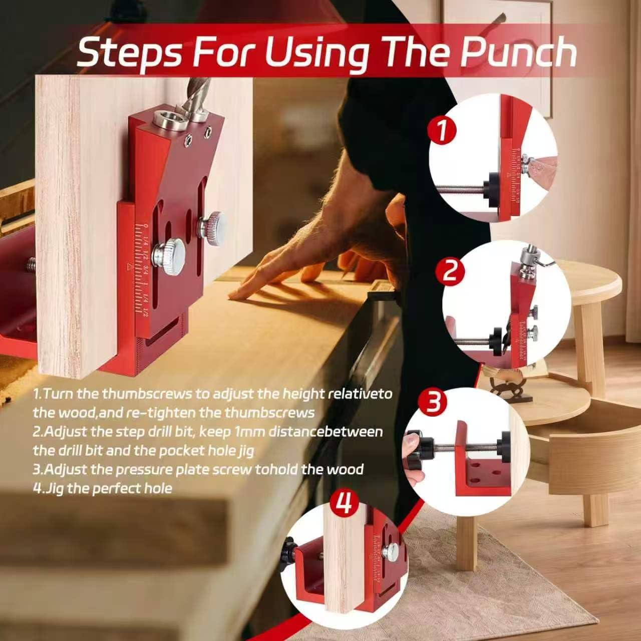 Pocket Hole Jig Kit, Adjustable Aluminum Pocket Hole System | Portable Screw Jig Set Guides Joint Carpentry Locator Woodworking Tools , Pocket Holes Tool 30PCS with Screws