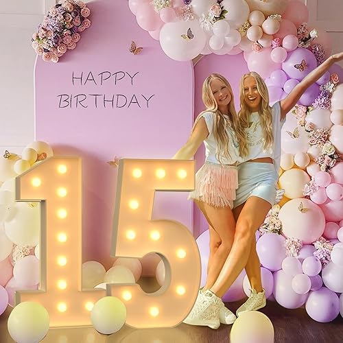 Miniatura 236 de Números iluminados grandes de 4 pies, números de marquesina 2 para decoraciones de cumpleaños de 21 para niños y niñas, números gigantes iluminados