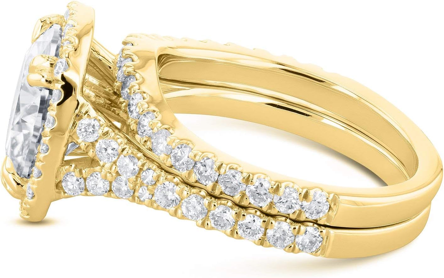 Kobelli Round Forever One Moissanite Cushion Halo Bridal Wedding Set 4 CTW 14k Yellow Gold, 7 - Image 5