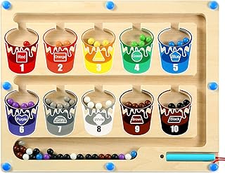 Montessori Toys for 3+ Year Old Magnetic Color and Number Matching Game Wooden Maze Board Learning Resources, Education Toys for Preschool Toddler Activities Counting Matching Games