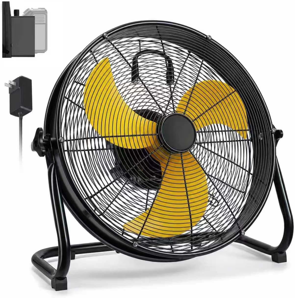 18" Brushless Cordless Floor Fan Compatible with Dewalt 20V Max Battery | 2500CFM Quiet Industrial Fan with AC Adapter, 5 Speeds 360°Tilt Portable Metal Shop Fan for Garage Jobsite Camping(Tool Only)