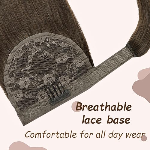 Miniatura 4 de Extensión de cola de caballo de 14 pulgadas, 2.47 oz (2.47 oz), color marrón oscuro #2, 100% Remy, cola de caballo larga y recta envolvente,