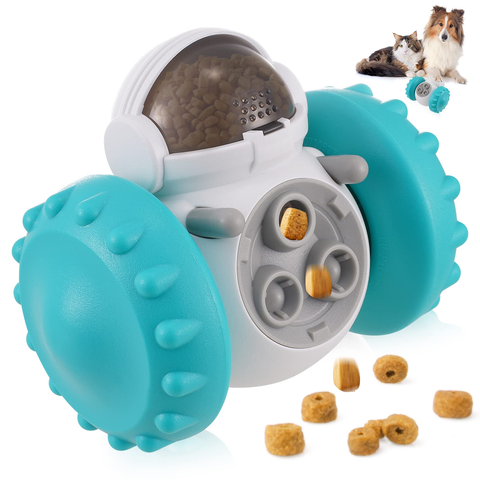 Interactive Dog Puzzle Toys Feeder - Indestructible Giggle Ball for Medium Dogs, Fun Puppy Chew Training Toy, Pets LOVE It (Blue)