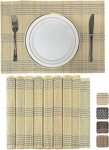 ANDSTAR Juego de 8 manteles individuales de bambú naturales antideslizantes y lavables, resistentes al calor, para comedor y cocina (café, blanco y