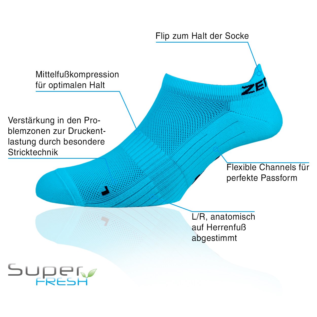 Zen Core orangene Sneaker Füßlinge 3, 6, 12 Paare, Größe 40-43 und 44-47 für Herren, kurze Socken, Laufsocken, Fitness, Fahrradfahren, Running Socken, Atmungsaktiv, Antiblasen