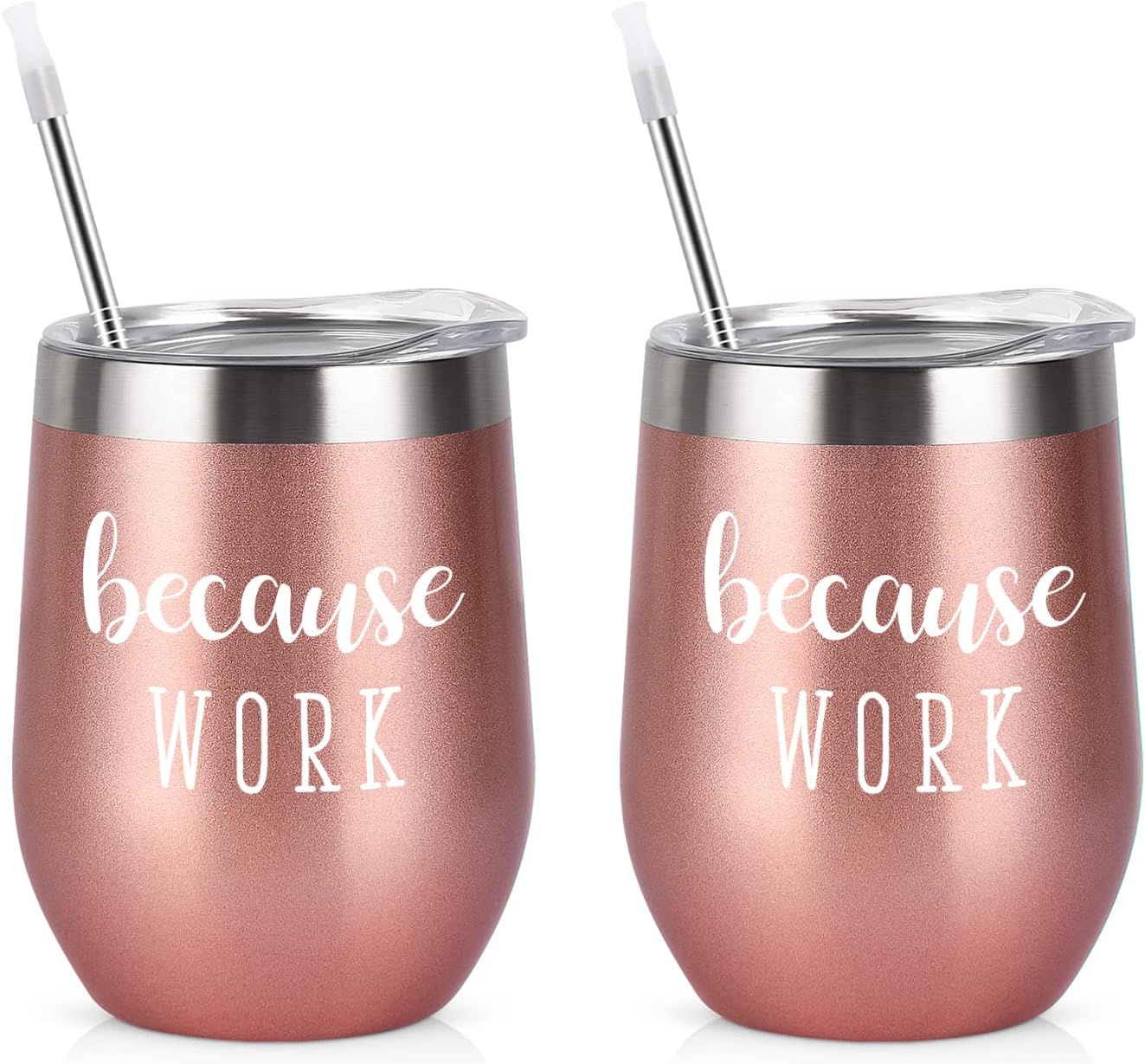 Qtencas Boss Day Gifts for Women, 2 Pack Work Stainless Steel Wine Tumbler, Boss Lady Gag Female Manager Leader, Office Gifts for Coworker Staff (12oz, Rose Gold)