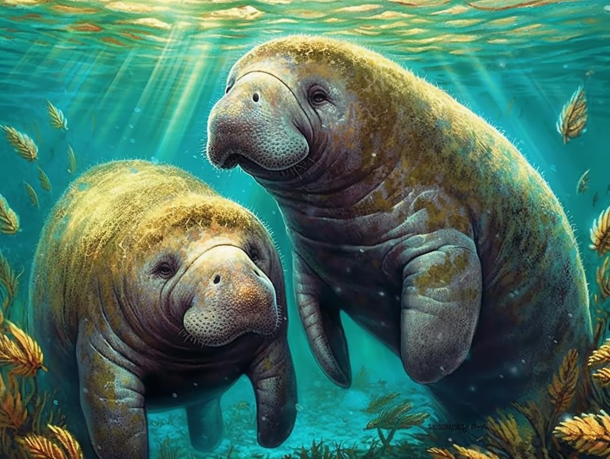 Manatee Diamond Painting Kit For Adults - Ocean Animal Round Drill Diamond Art 11.8x15.8 Inch