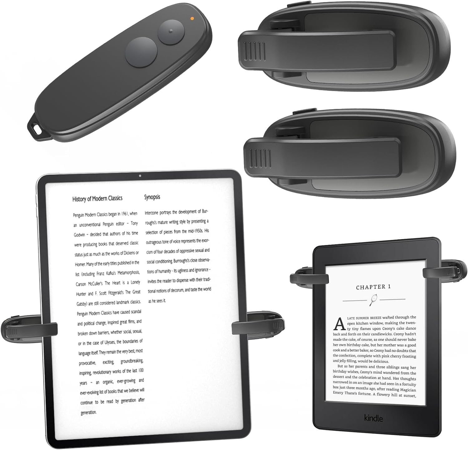 Mando a distancia para Kindle Paperwhite Oasis Kobo eReaders: obturador remoto de cámara, girador de páginas para iPhone, iPad, tabletas Android, Surface E-Book, lectura, novelas, cómics