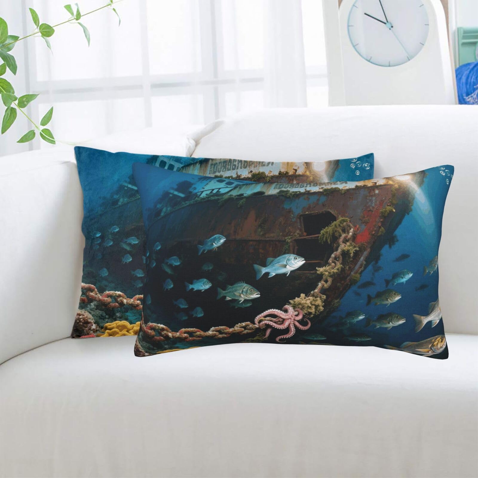 2 Pack Standard Pillowcases Sets, Ultra Soft Comfort Microfiber Plush Pillow Cases Sea World Decorative Throw Pillow Cover with Hidden Zipper for Bedroom, Sofa, Couch,14"X20"
