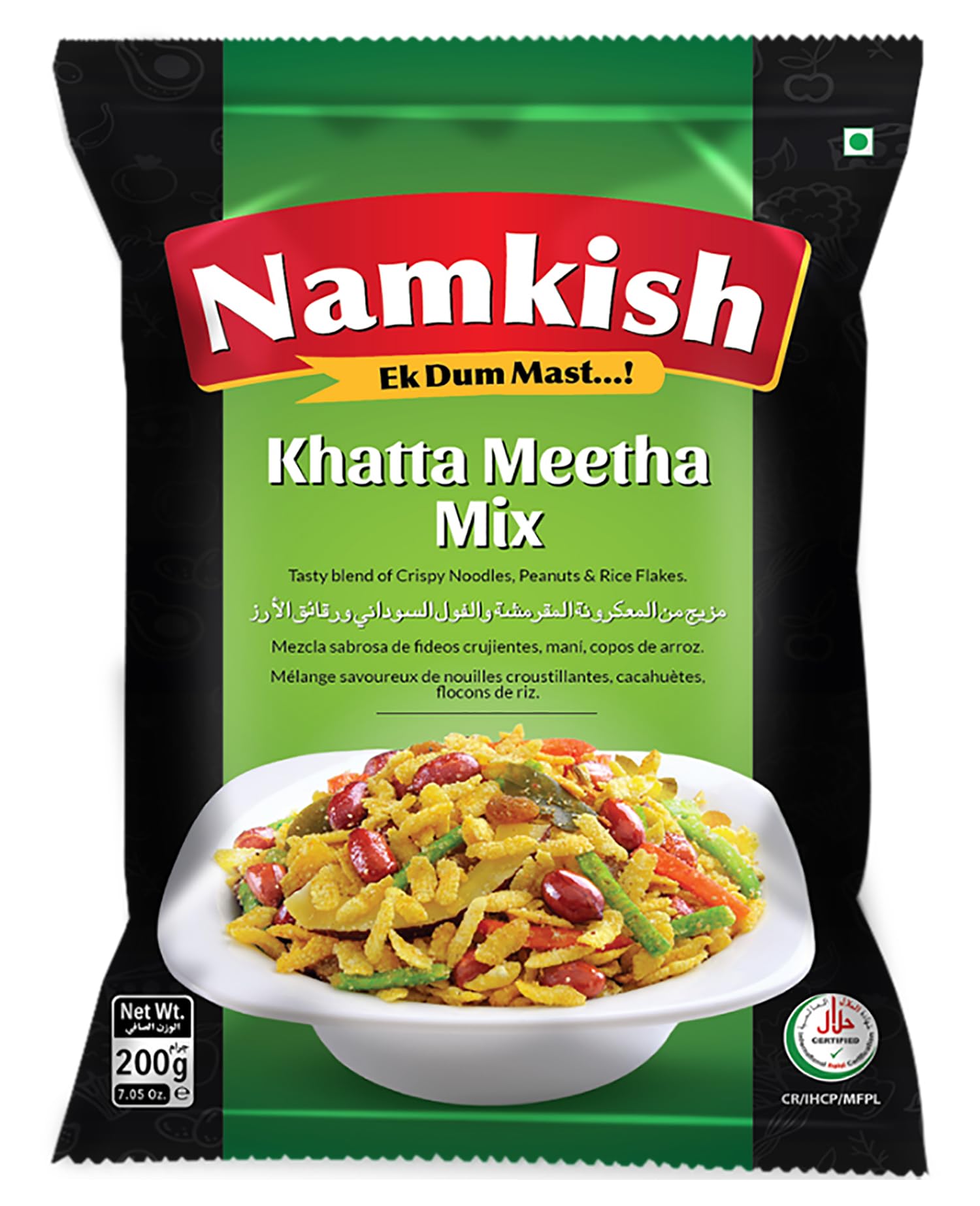 Namkish Khatta Meetha Mix 200g (7.05 oz) - Pack of 1 - Tasty Blend of Crispy Noodles, Peanuts and Rice Flakes - Sweet and Sour - Halal and Suitable for Vegetarians