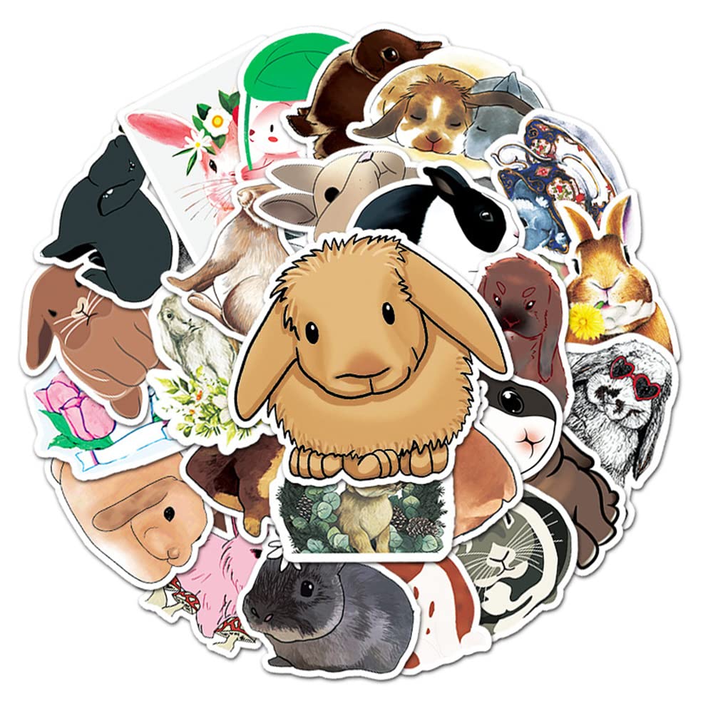 50Pcs/Set Waterproof Removable Self-Adhesive Kids Stickers Cute Little  White Rabbit Cartoon Stickers,Mixed Style