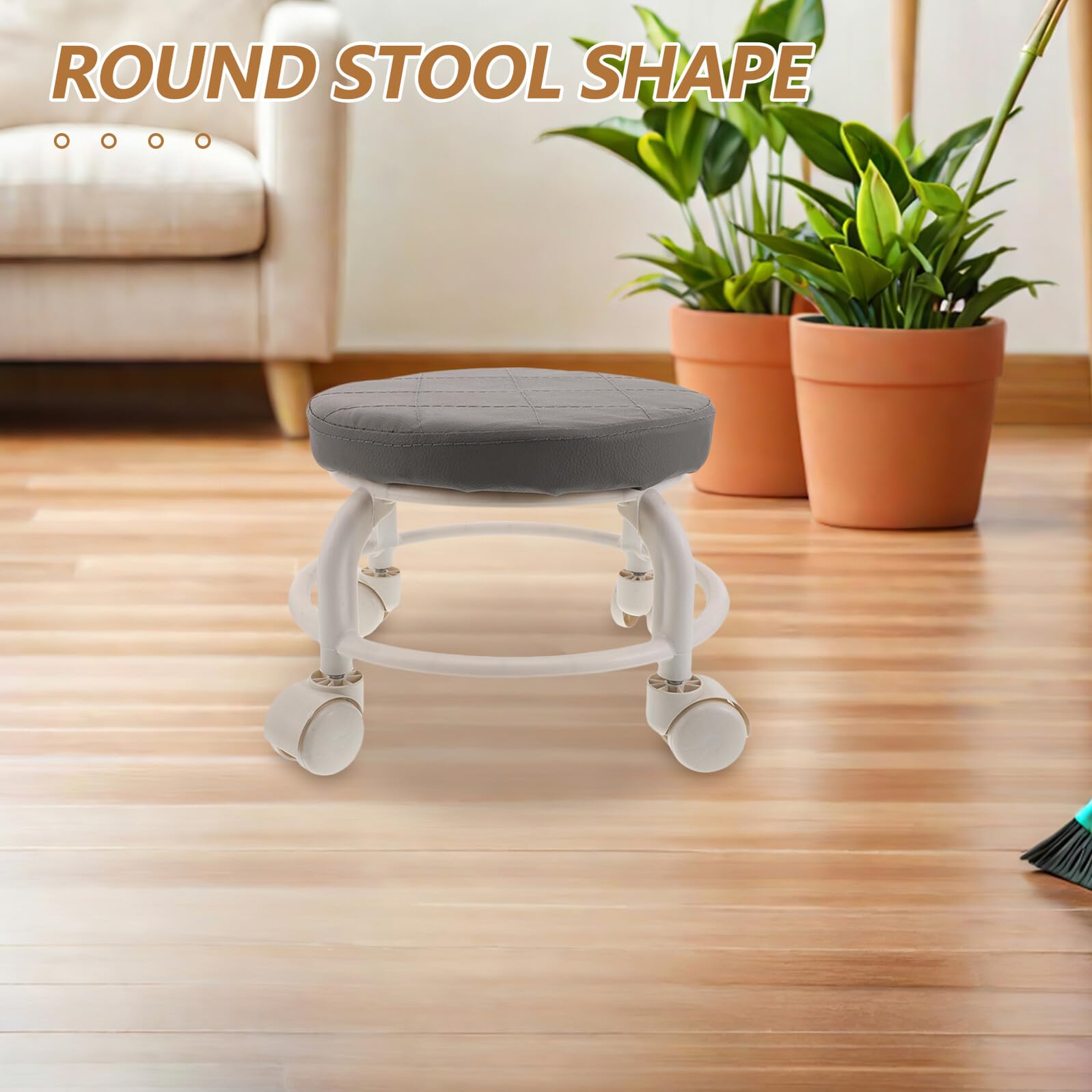 Sgabello Girevole con Ruote in Pelle PU Sgabello Basso Rotondo 25 CM per Salone Spa Manicure Mobile Professionale per Casa Ufficio Garage e Centro Estetico