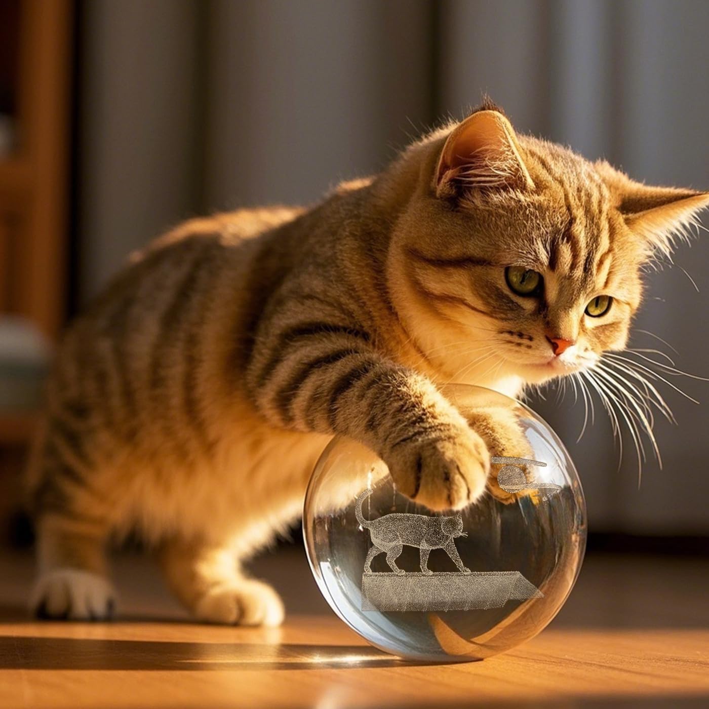 SAHOOTTIE 60mm 3D Cat Crystal Ball Paperweight Cute Cat Gifts for Women Cat Gifts for Cat Lovers Glass Ball Cat Ornament Cute Bedroom Decor-B - Image 4