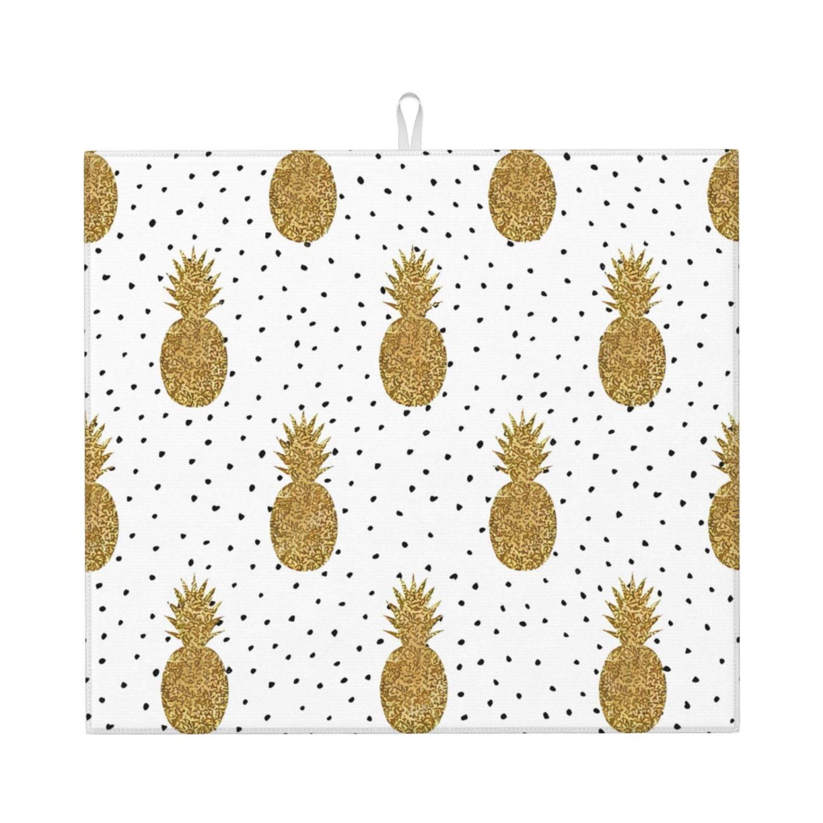 WHJSSF Gold Glitter Pineapples Fruit Prints Kitchen Drying Mat – Absorbent Dish Throw for Countertops, Quick-Dry Non-Slip Layer with Stylish Prints, Ideal Housewarming Gift