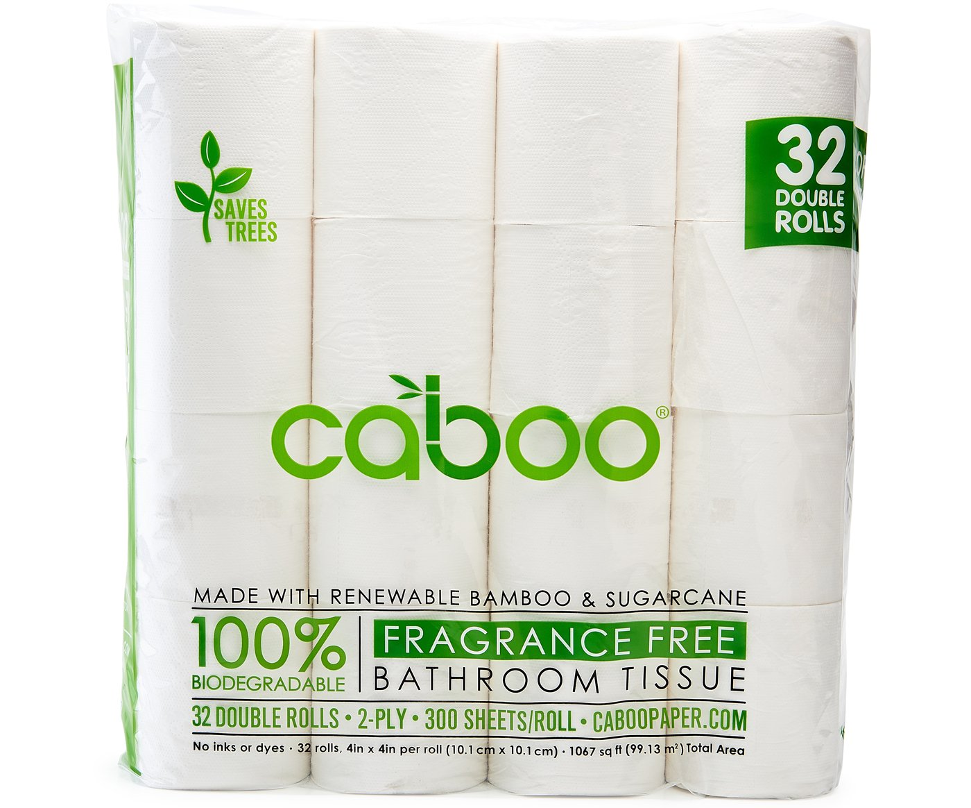 Caboo TreeFree Bamboo Toilet Paper, Bulk 32 Double Rolls, Septic Safe
