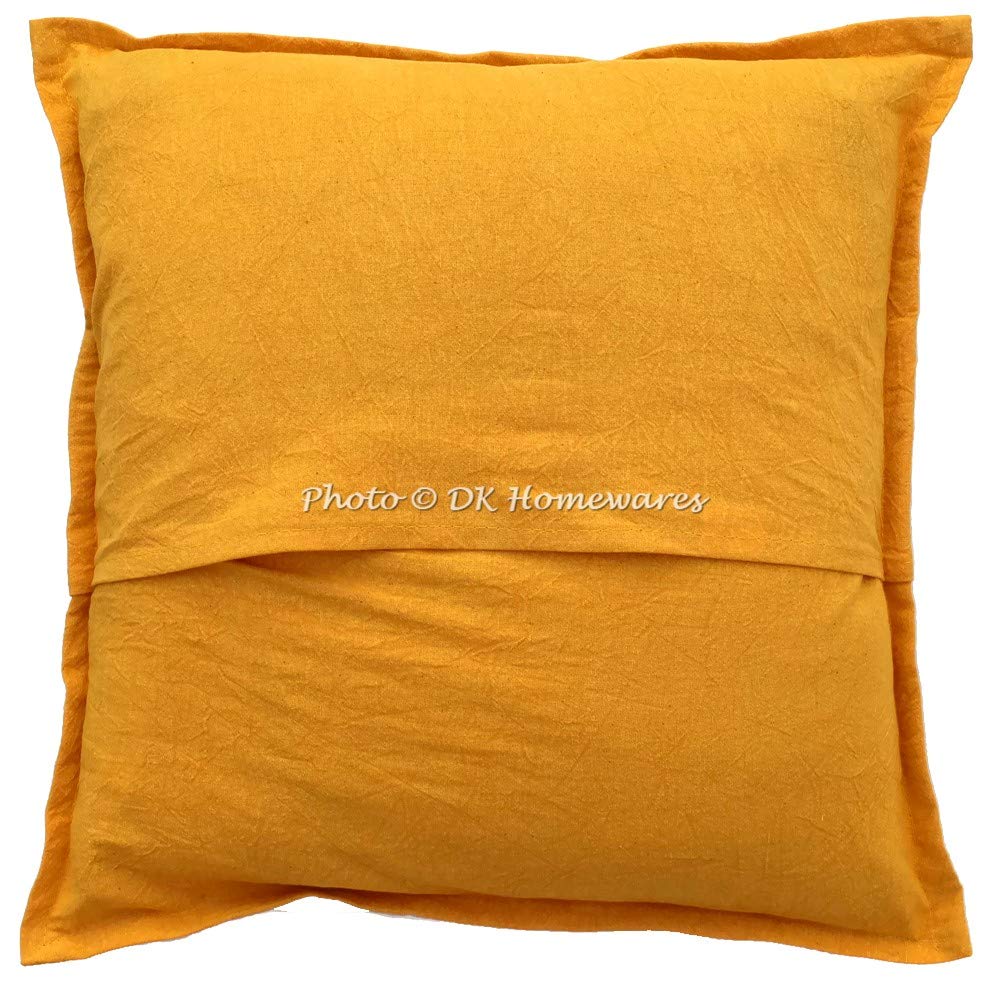 Fodera Cuscino Kantha Tradizionale 40x40 Cm – Cotone Giallo Mango, Ricamo Etnico Fatto A Mano, Decorazione Casa India - 3