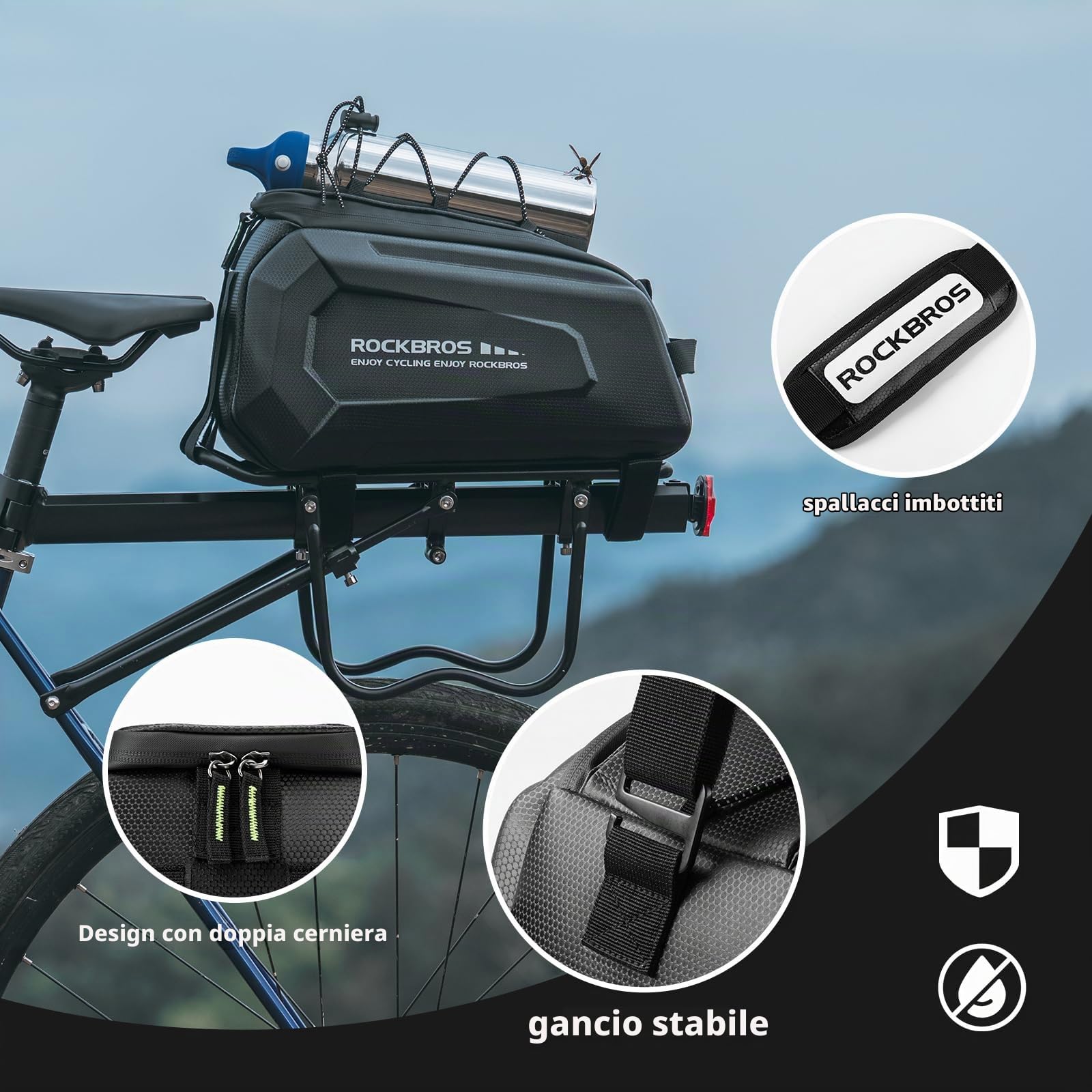 ROCKBROS Borsa Bici Posteriore Rigida, Portapacchi Posteriore Massima 50kg per Bici MTB