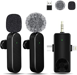 Ominoral Mini Microphone for iPhone Android Camera iPad USB-C, 4 in 1 Professional Wireless Lavalier Lapel Microphone for ...