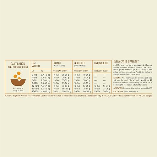 Miniatura 7 de ACANA Highest Protein Meadowlands - Alimento seco para gatos sin granos, receta de comida para gatos con pollo y pavo e hígado de pollo, 10 libras