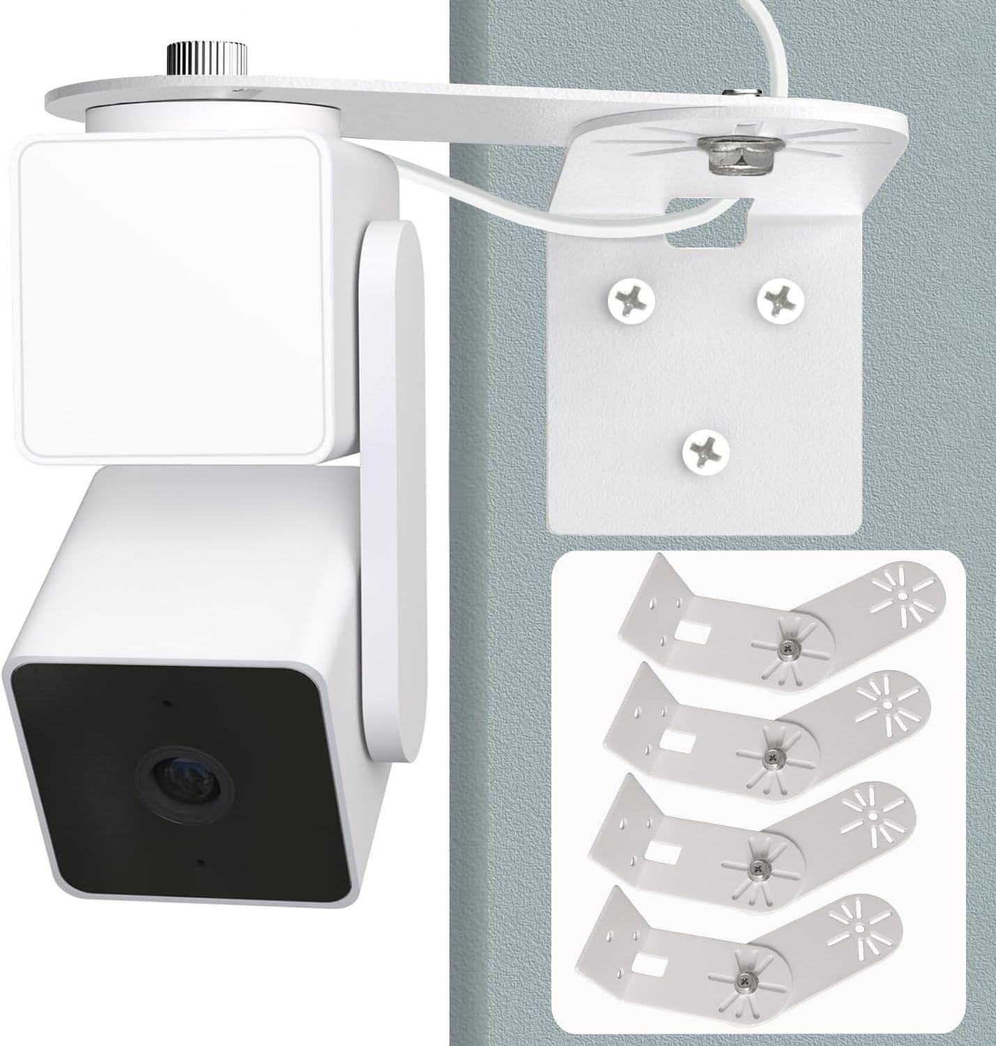 4Pack Metal Swivel Wall Mount Bracket for Wyze Cam Pan V3/V2, Wyze Cam V4/3/2 and Suitable for 1/4 inch Screws Security Camera ,Max Cover Both Sides of The House 300°