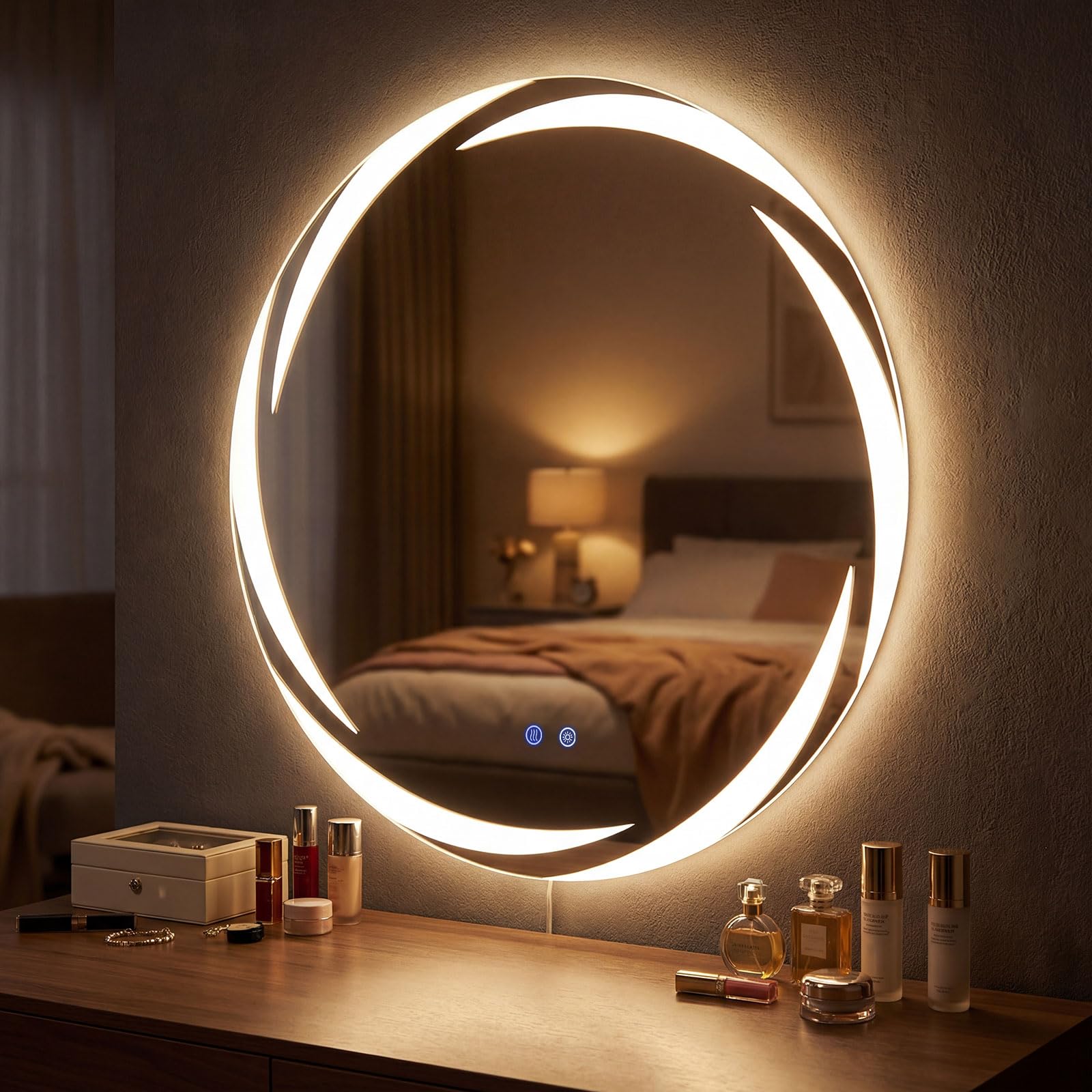 COSTWAY Specchio da Bagno con LED Rotondo 70 cm, Specchio da Parete Retroilluminato Dimmerabile con Vetro Temperato Antideflagrante, Luci a 3 Colori e Antiappannamento, IP44 (70 x 70 cm)