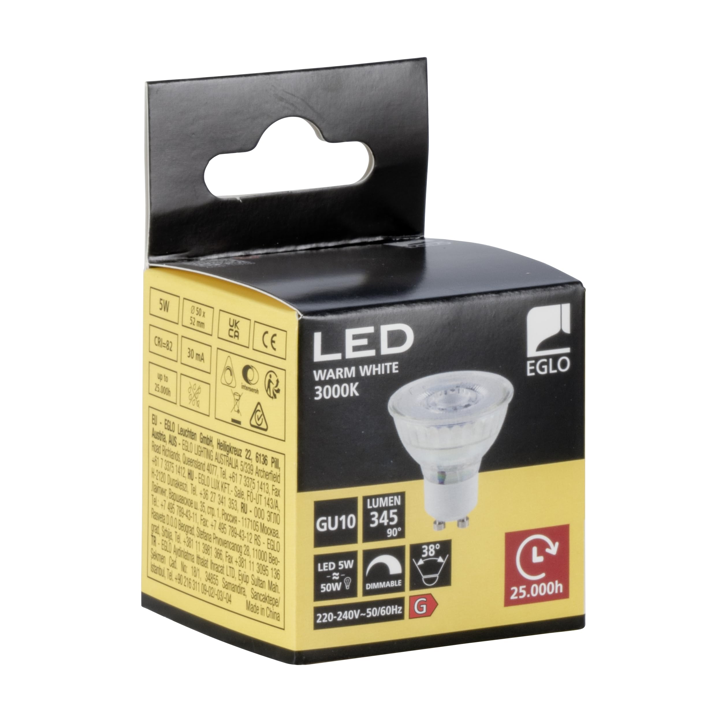 EGLO Dimmable LED light bulb, GU10 reflector lamp, 5 watt (equivalent to 50 watt), 345 lumen, warm white glow, 3000 Kelvin - Image 2