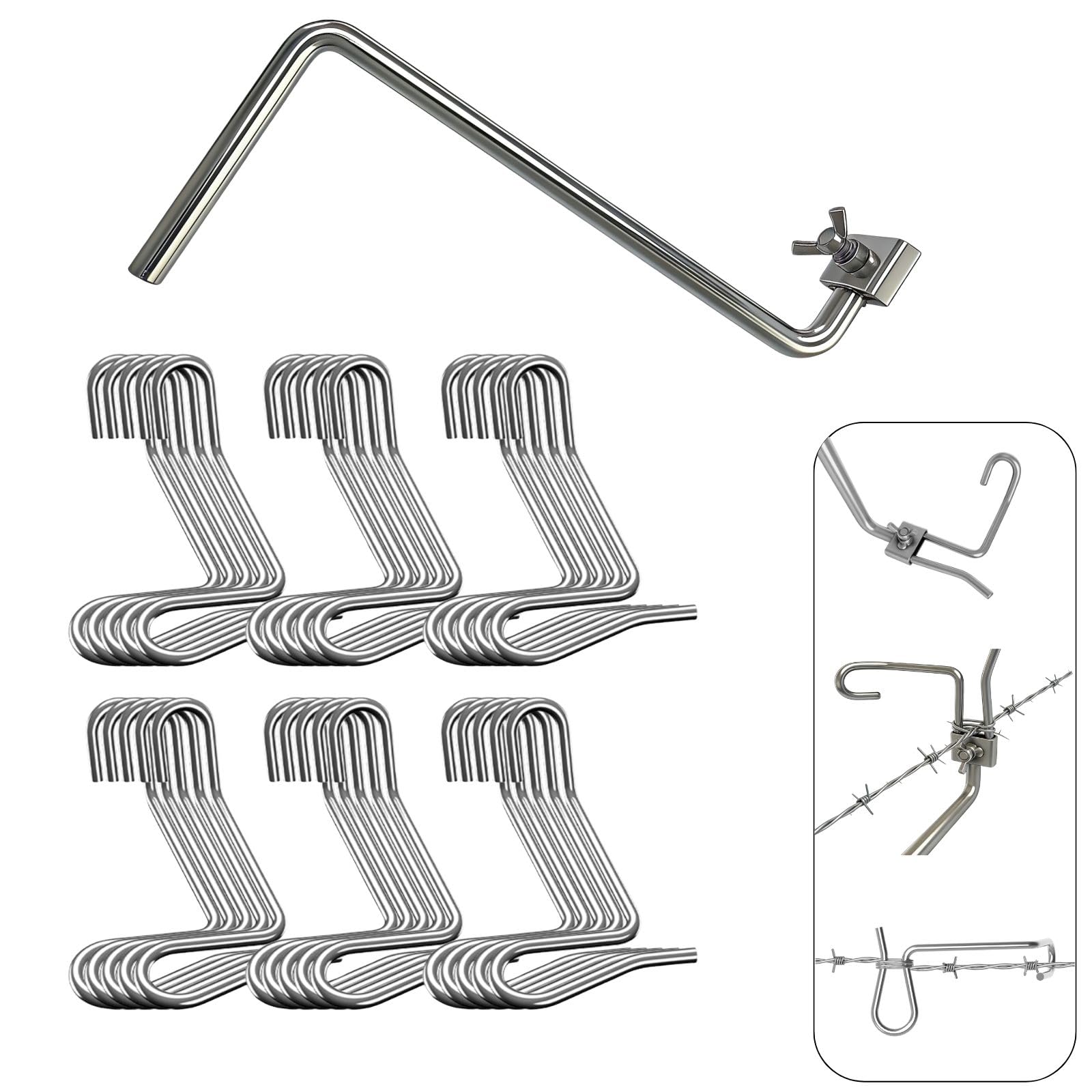Kit de herramientas para ensanchamiento de vallas, paquete de 30 clips tensores de alambre de 1/4 pulgadas + mango resistente para alambre de púas, eslabones de cadena y valla de granja, tensor
