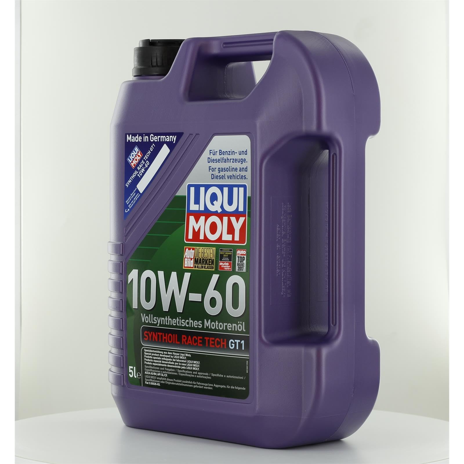 LIQUI MOLY Aceite de motor 10W-60 Synthoil Race Tech Aceite completamente sintético ACEA A3/B4 API SN GT1 5L Compatible con NISSAN Qashqai II J11, J11, RENAULT Megane 3 Grandtour KZ0/1, MITSUBISHI | 1391 / 8909, Synthoil Race Tech GT1 10W-60