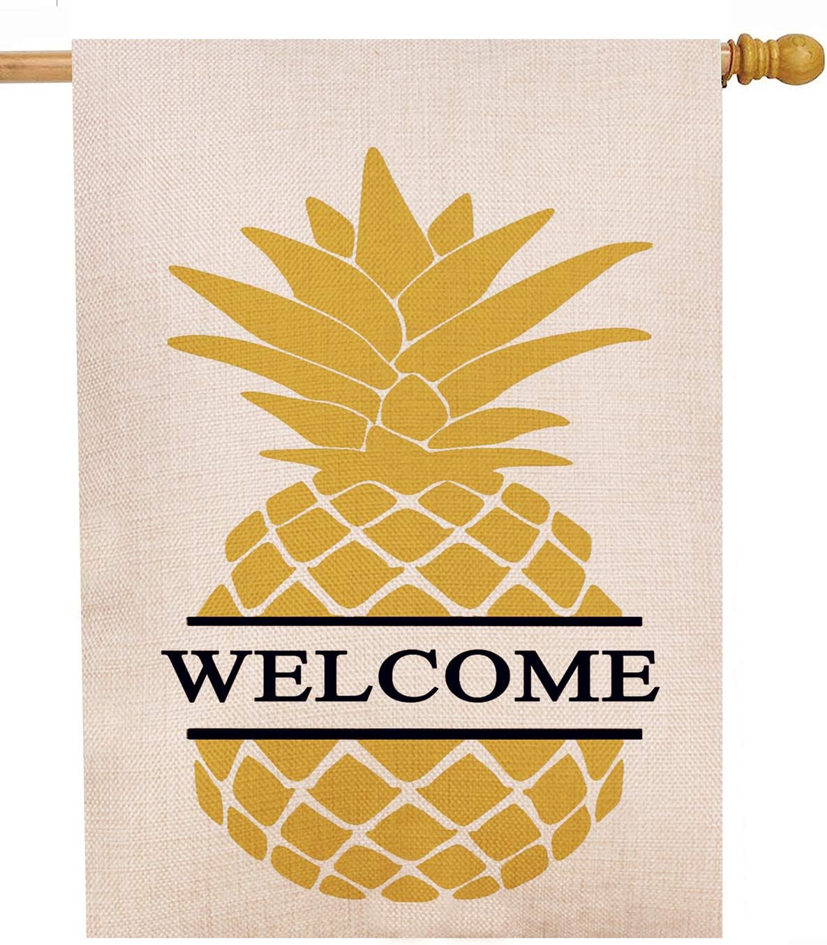 Dyrenson Decorative Double Sided Pineapple Large House Flag Burlap Yellow Welcome Quote, House Yard Flag, Garden Yard Decorations, Home Seasonal Outdoor Flag 28 x 40 Spring Summer