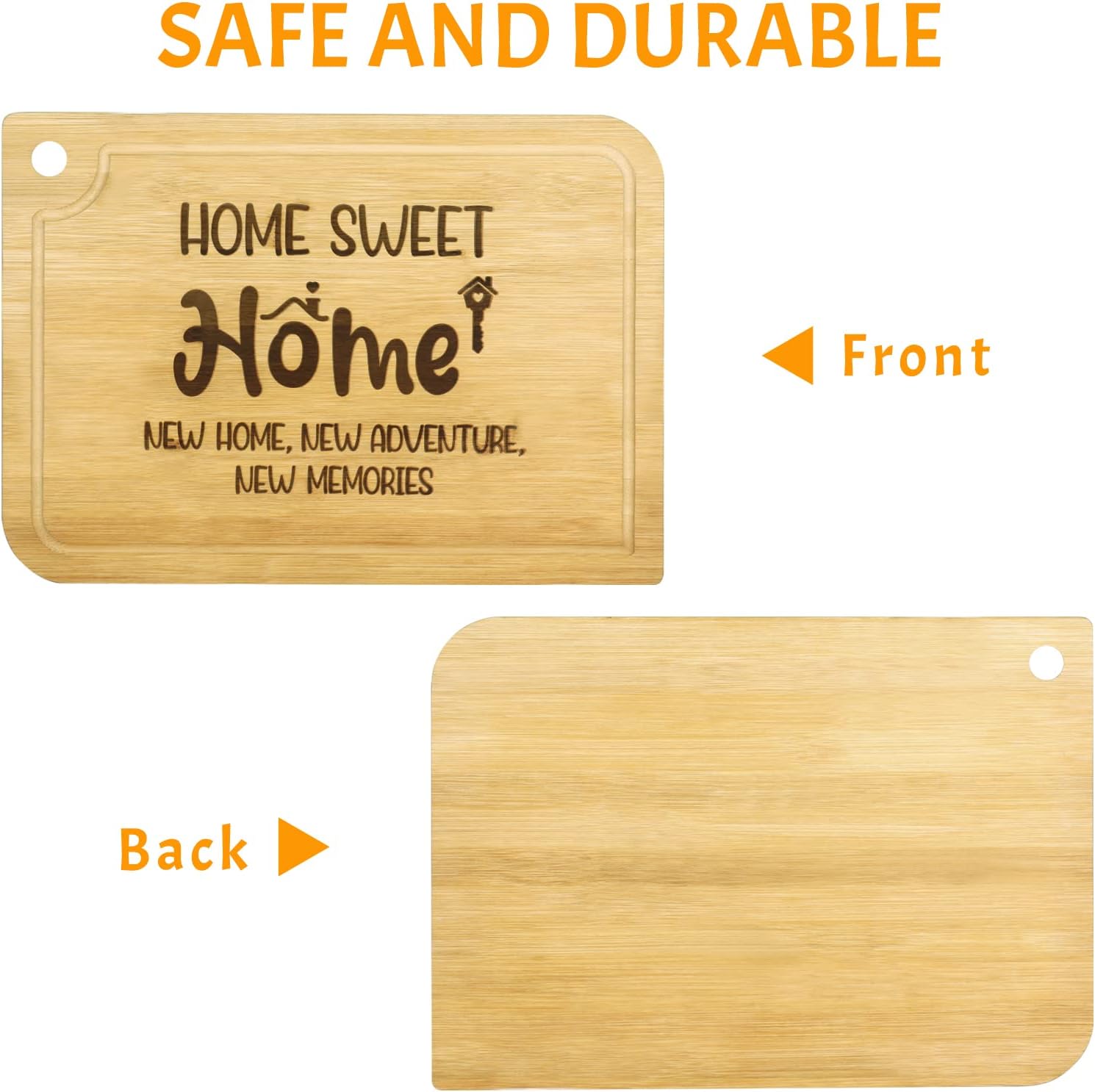 Housewarming Gifts, Engraved Wood Cutting Board with Side Handles, and Juice Grooves House Warming Present for New Home (Personalized-Bamboo)