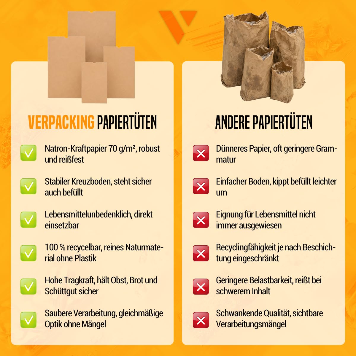 verpacking Kraftpapiertüten 17 x 26 cm Braun mit Kreuzboden 7 cm [Größe und Stückzahl wählbar] lebensmittelunbedenklich Papiertüten Tüten Kreuzbodenbeutel 1000 Stück