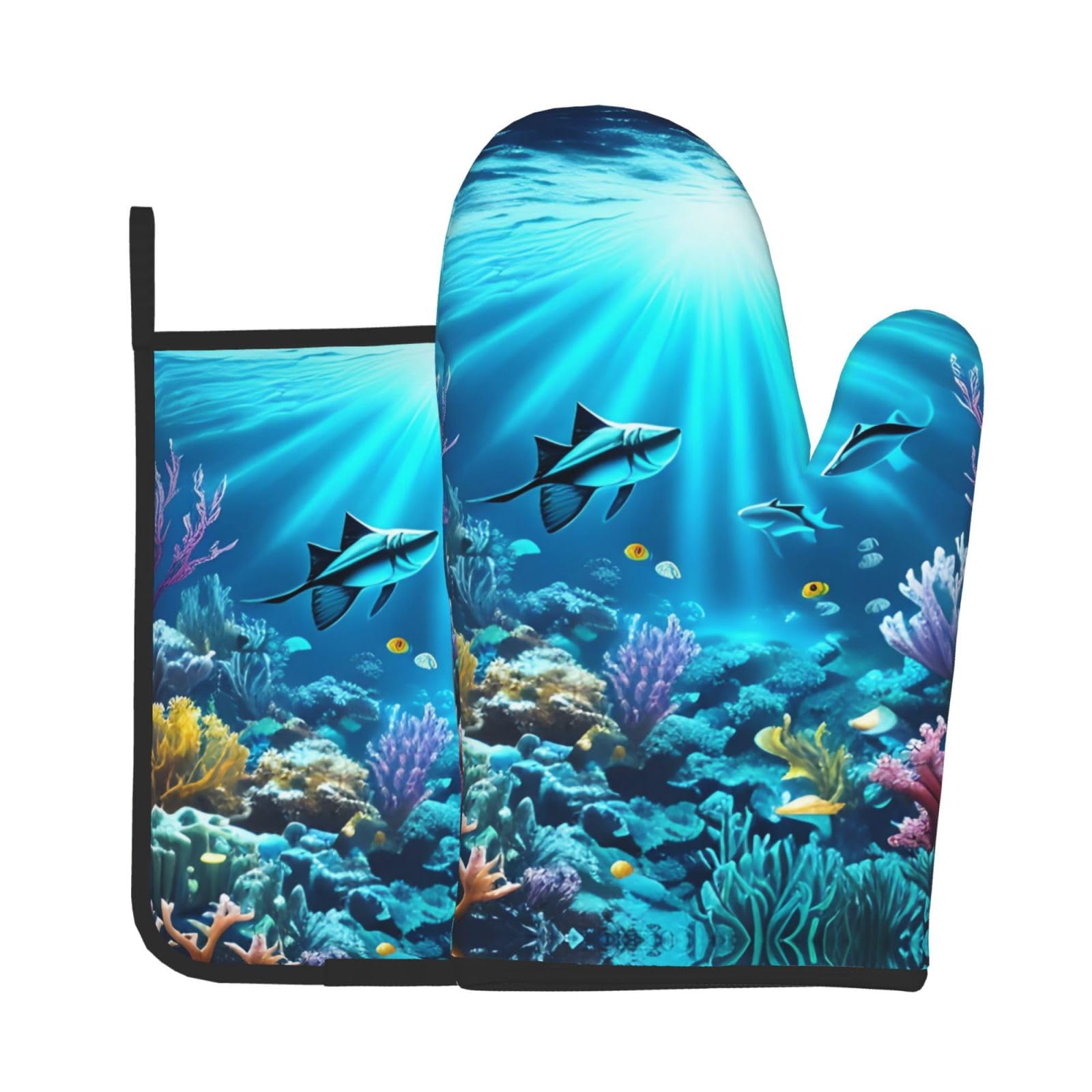 Oven Mitts and Potholders Set of 2 for Kitchen Baking Cooking GraySubmarine Coral Rays Thick and Durable