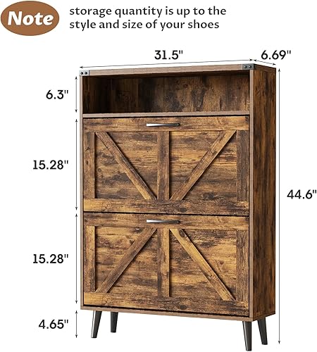 Miniatura 2 de Zapatero con 2 cajones abatibles, armario de almacenamiento de zapatos para entrada, organizador de zapatos independiente con almacenamiento