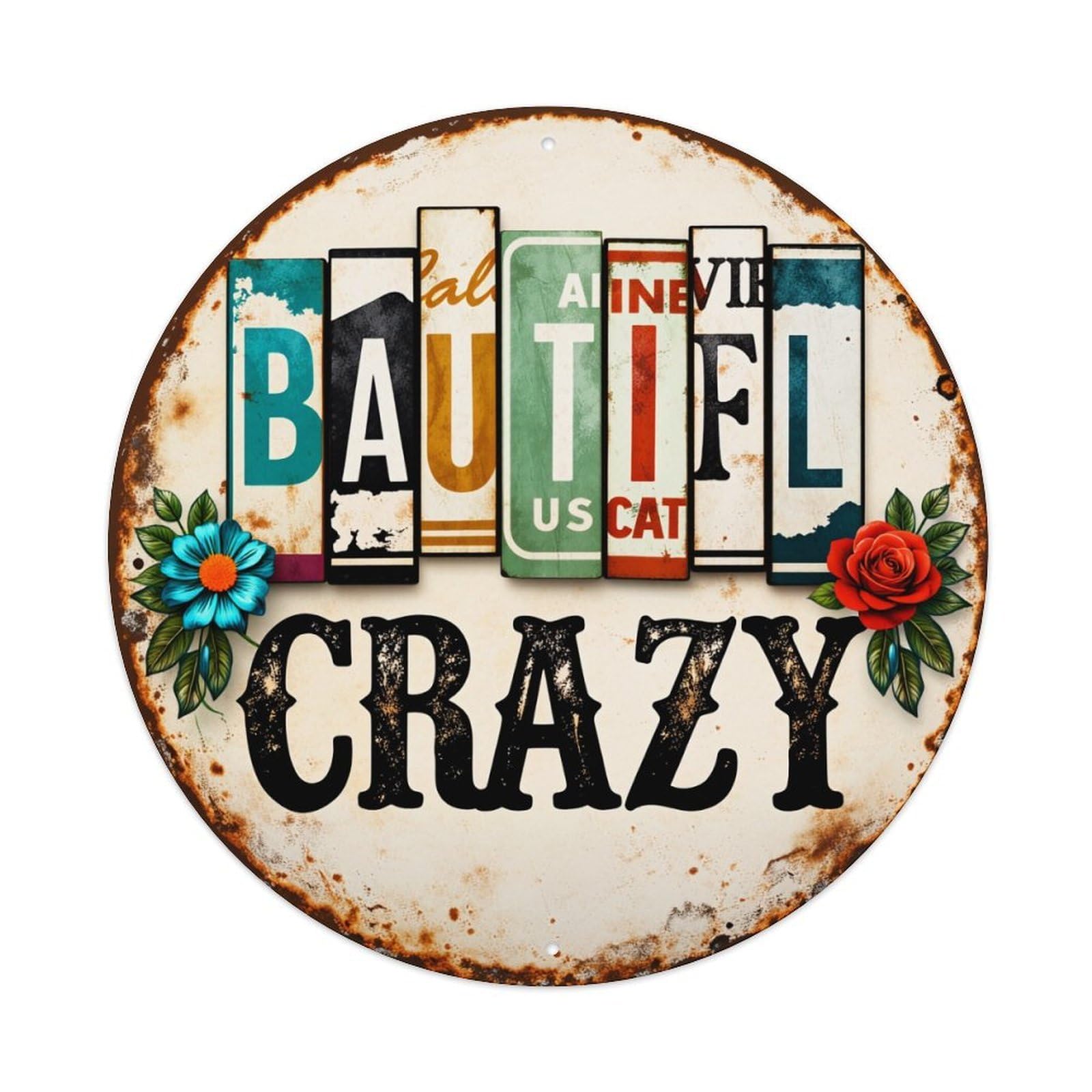 Jdfenggu Vintage Beautiful Crazy License Plate Art Retro Metal Tin Sign, Metal Poster For Bar, Home, Man Cave, Kitchen, Laundry Room Art Decor 8X8 Inch
