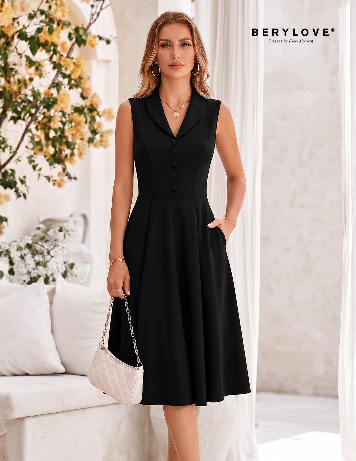 Berylove Vintage anni '50 Midi abiti da cocktail per le donne matrimonio
