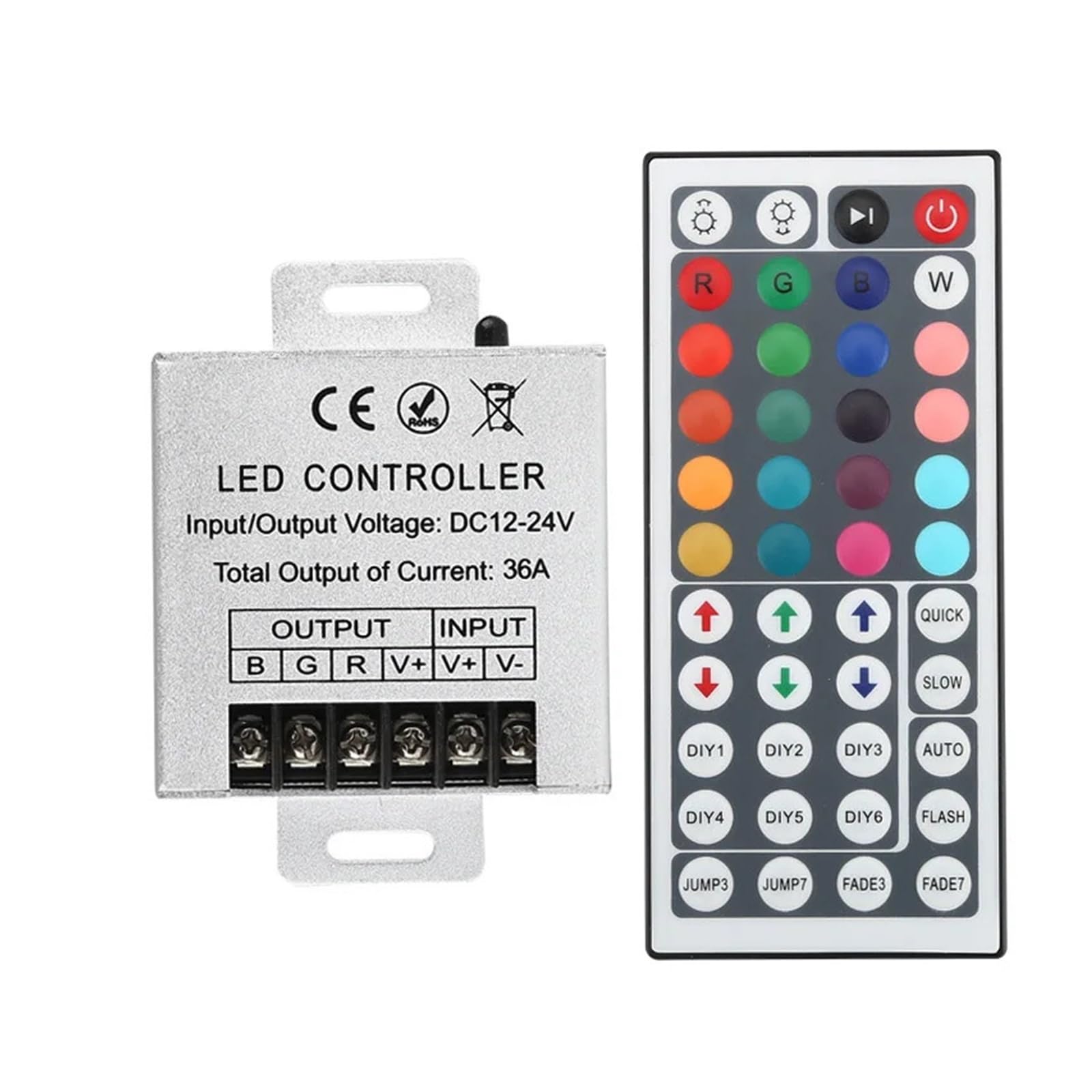 Il controller LED RGB è adatto for il telecomando for strisce luminose LED 12V 24V 18A 36A SMD 2835 5050 Controller for strisce luminose LED RGB(44 IR,36A 12-24V)
