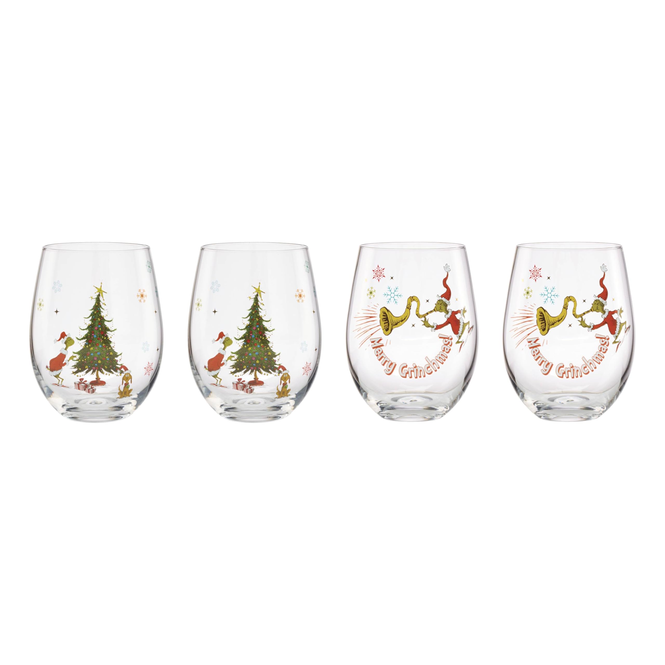 Lenox Merry Grinchmas Glass Tumblers, Christmas Set of 4, 4.75 Inch