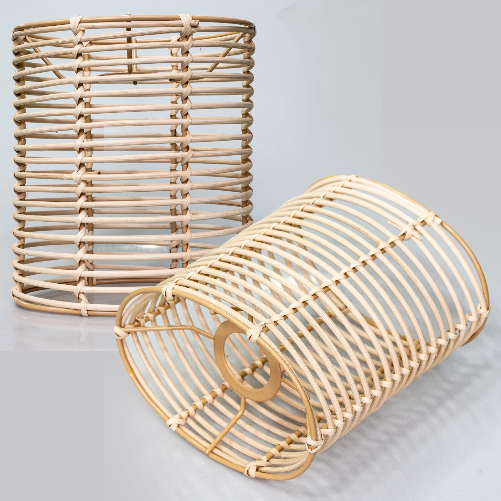 Osasy Beige Retro Rattan Ceiling Lights Shade, Wicker Light Shades Ceiling Handwoven Lampshades Cover For Pendant Light/Chandelier Light Fixture (, 2Pcs :L18.5 X B13.5 X H20(Cm))