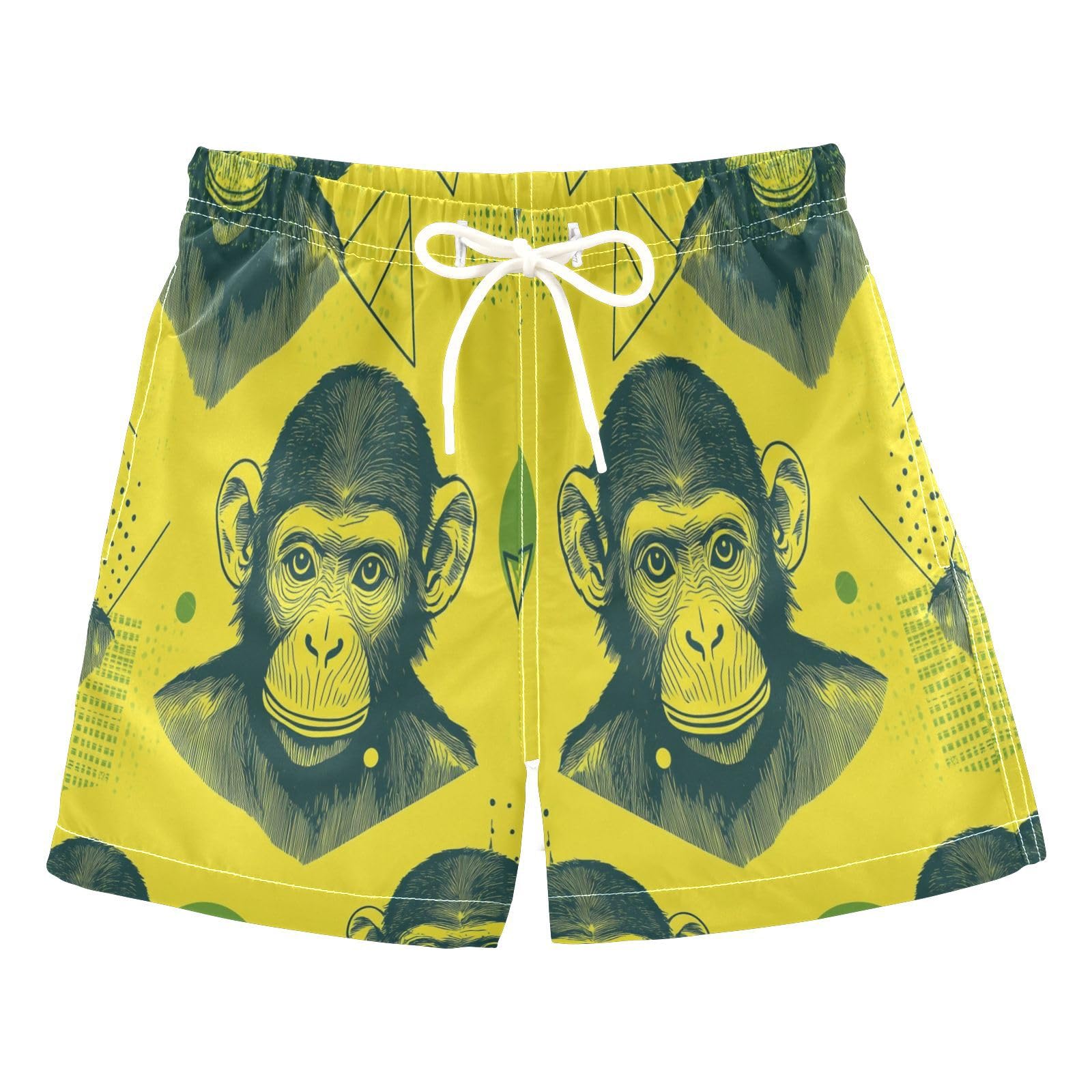 Jucciaco Boys Beach Board Shorts Monkey Vintage Yellow Quick Dry Swim Trunk Swimwear for Kids
