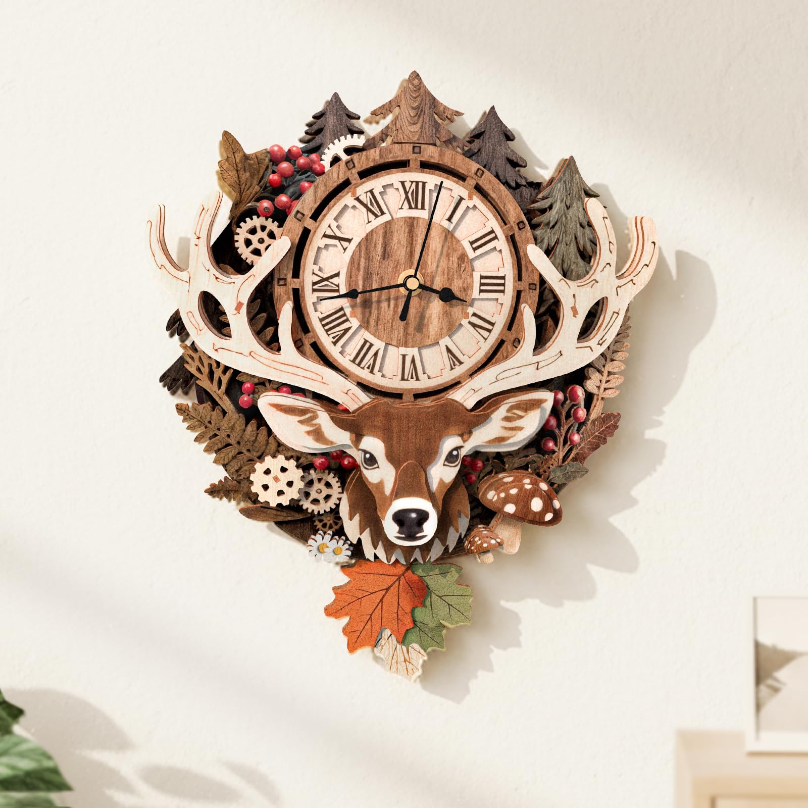 3D Wooden Reindeer Clock Puzzle - Build & Decorate -5