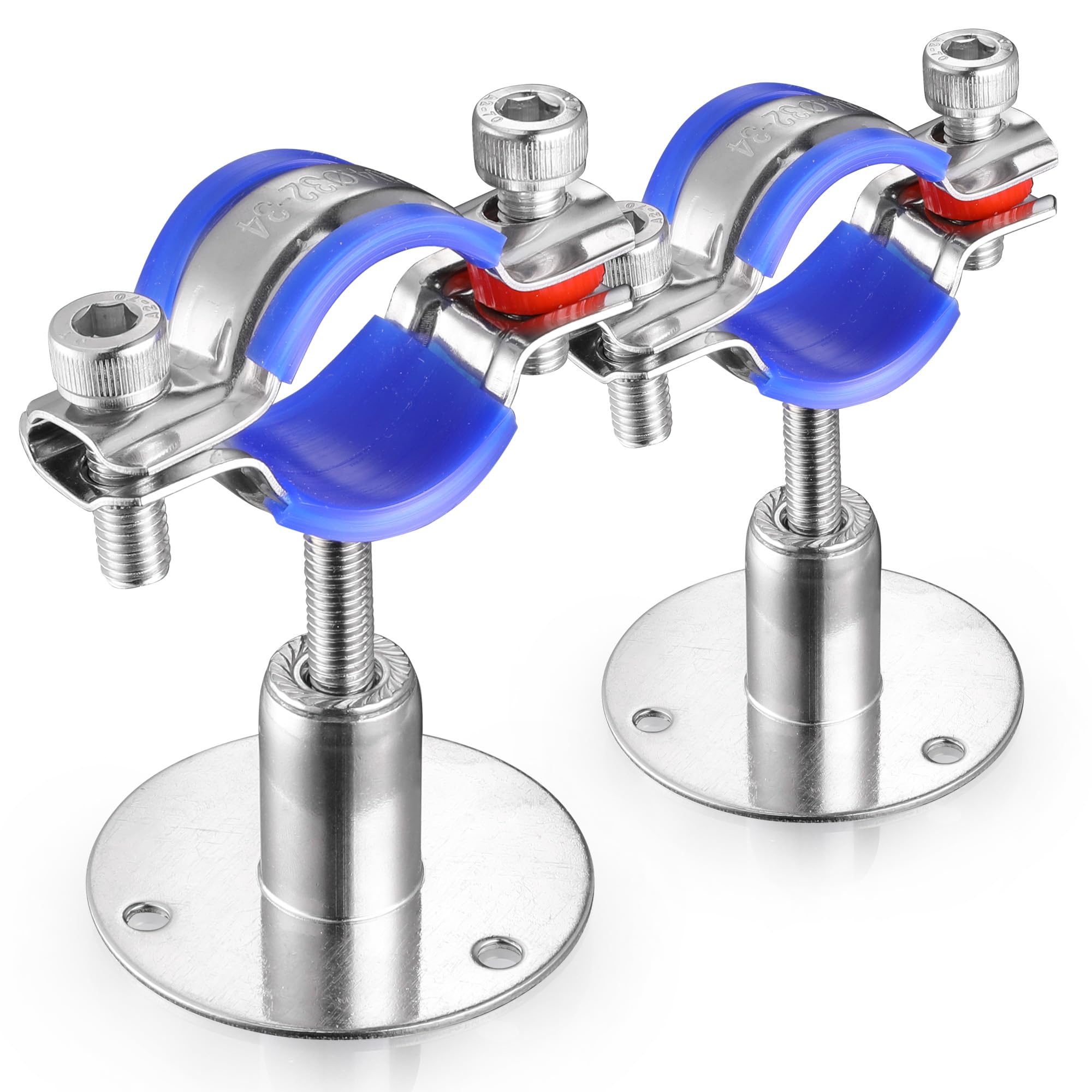 6 soportes de tubería de acero inoxidable 304 para montaje en pared, adecuados para tubos OD de 38 a 40 mm, altura ajustable de 30 a 50 mm, abrazadera de correa de tubo ajustable con