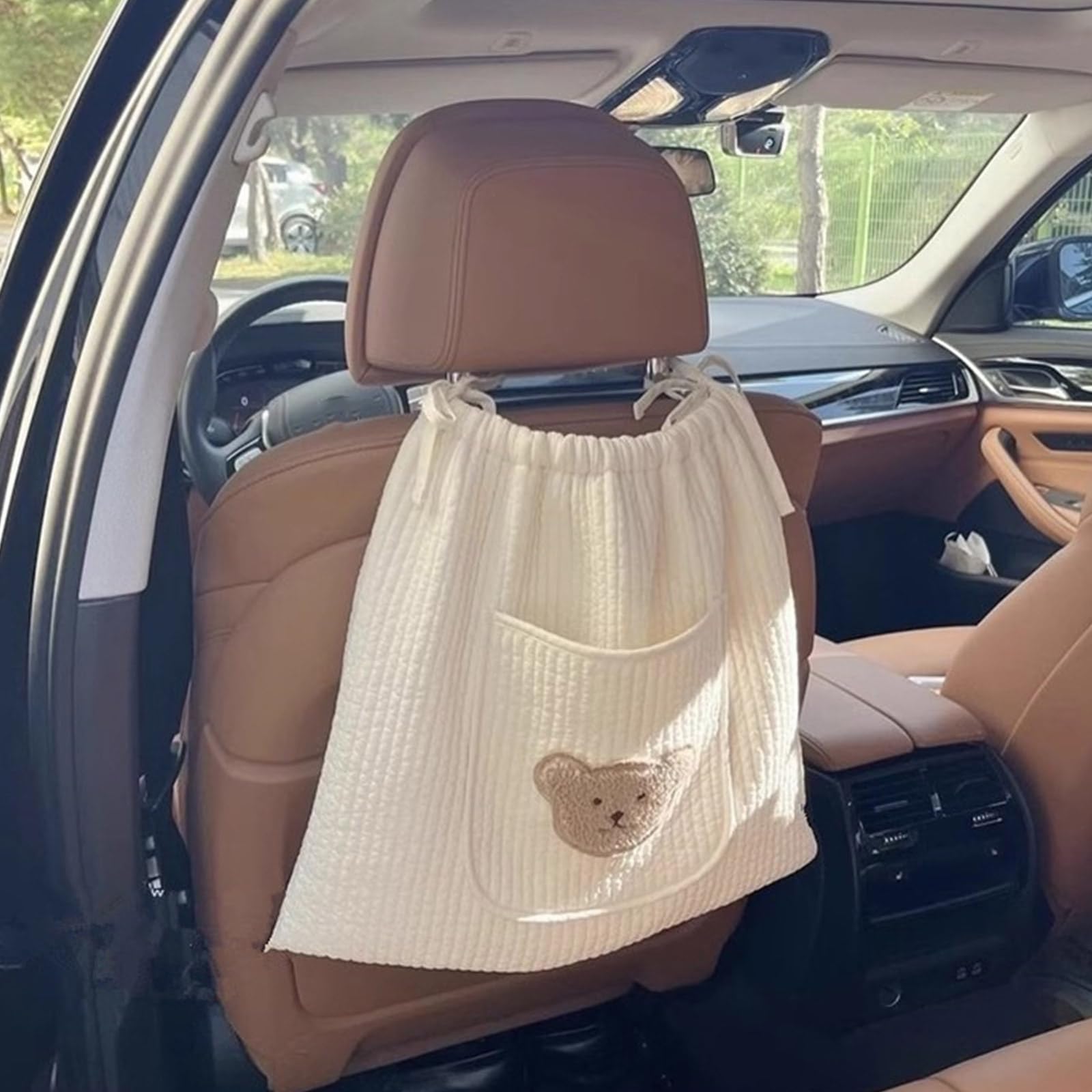 Borsa da appendere per passeggini e passeggini, borsa portaoggetti con orsetto ricamato, borsa multifunzionale organizer per pannolini