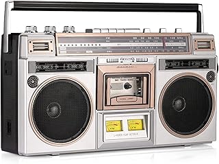Retro Boombox Cassette Player,Portable CD Player With Bluetooth Radio Cassette Recorder and AM/FM Radio Speaker and Earphone Jack,Classic 80s Style With Modern Technology