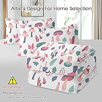 Vista 4 de SOULZZZ Juego de funda de edredón de hongos salvajes morados, tamaño individual, hojas de otoño, juego de ropa de cama de hongos coloridos