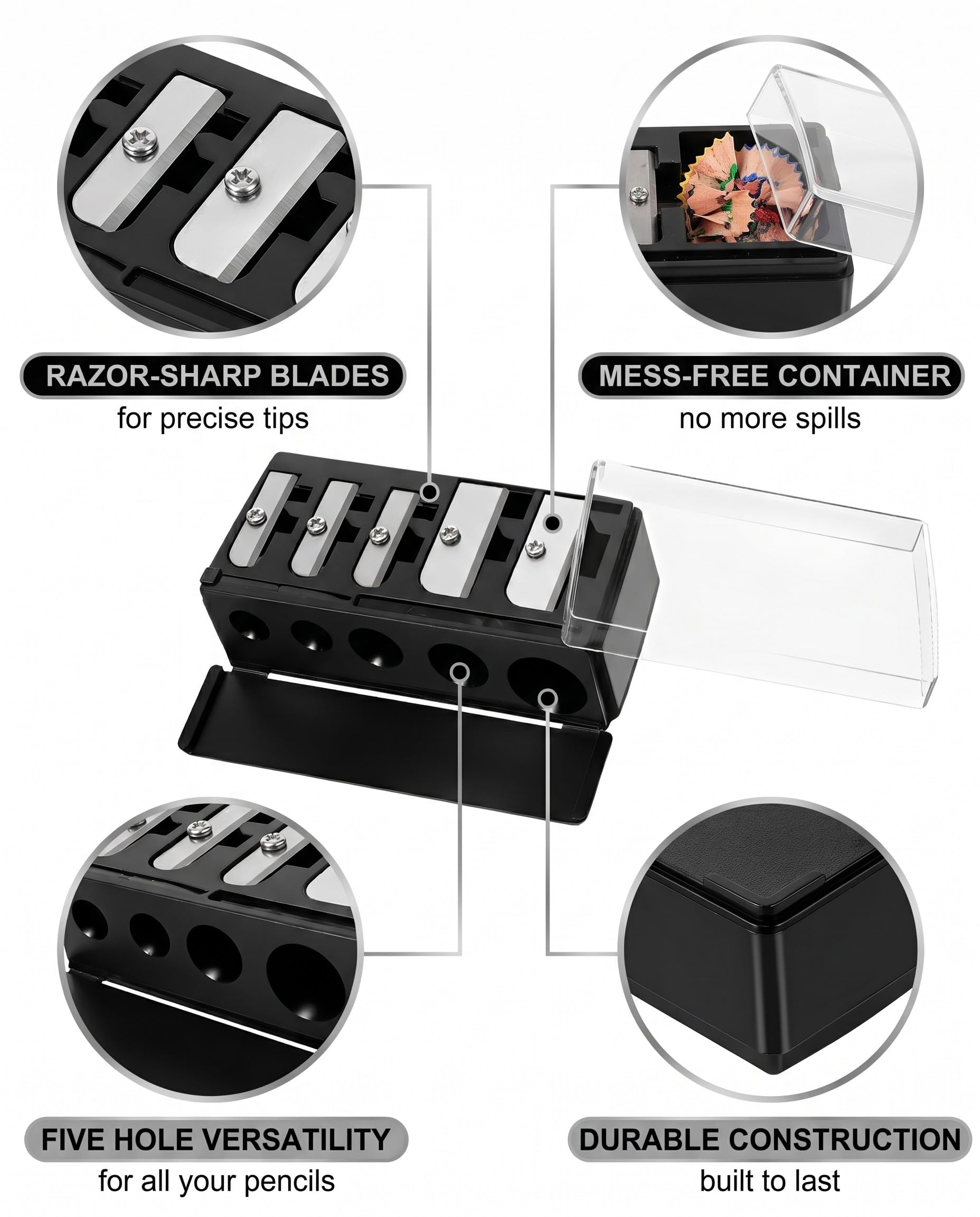 Temperino Cosmetico 1 Pezzo Nero Multi-Diametro con Lame di Precisione e Coperchio Rimovibile per Matite Sopracciglia, Labbra, Eyeliner: Punte Perfette, Pulizia Facile.